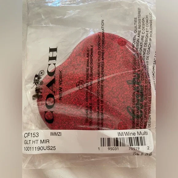 Coach NIP Red Glitter Heart Compact Mirror - Picture 5 of 5